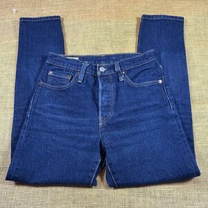 Levis Woman's 501 Button Fly Skinny Jeans Dark Wash Mid-Rise W27xL28